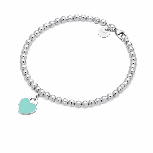 Pulsera de Plata con Corazón Turquesa | Elegancia Minimalista y Toque de Color