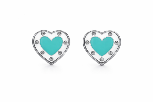 Aretes Corazón Turquesa con Zirconias | Brillo Elegante, Delicado y Femenino