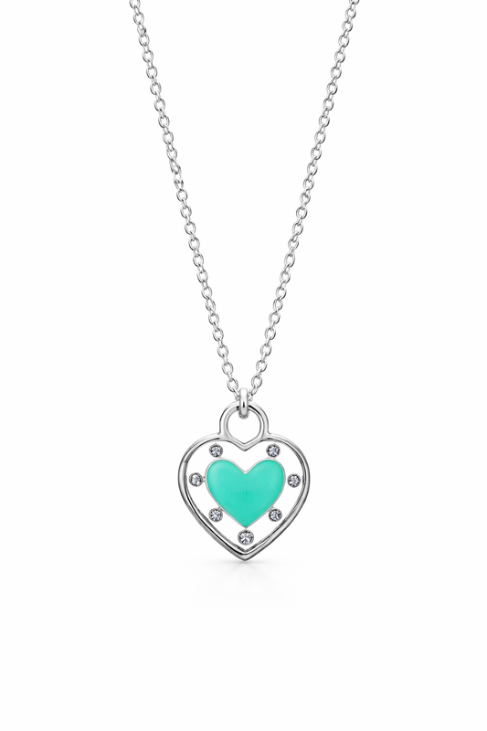 Collar Corazón Turquesa en Plata | Brillo Sutil, Toque Romántico y Color Sofisticado