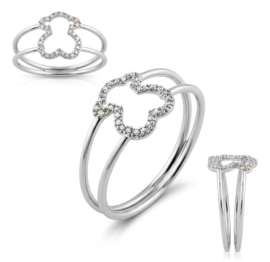 Tous Anillo Osito Plateado con Perlitas | Dulzura Icónica y Brillo Delicado