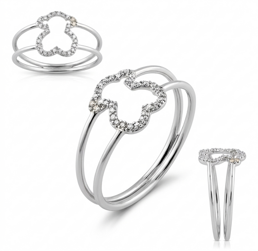 Tous Anillo Osito Plateado con Perlitas | Dulzura Icónica y Brillo Delicado
