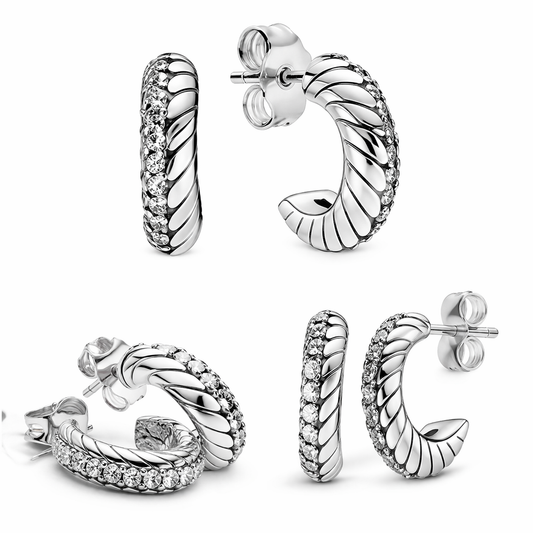Pandora Aretes de Plata con Piedras y Ribetes | Detalle Artesanal y Elegancia Atemporal