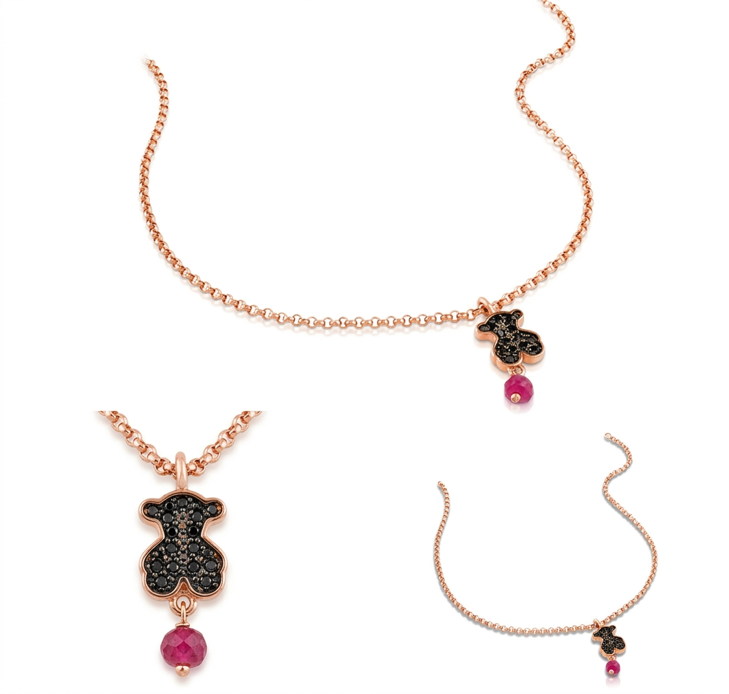 Tous Collar Rosa con Dije Negro | Contraste Audaz y Feminidad con Carácter
